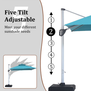 10 Ft Square Aluminum 360° Cantilever Patio Umbrella with Cover – Outdoor Yard Market Shade