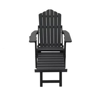 Navy Blue & Black Folding Plastic Adirondack Chair with Pull-Out Ottoman & Cup Holder for Outdoor Patio