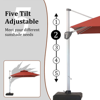 10 Ft Square Aluminum 360° Cantilever Patio Umbrella with Cover – Outdoor Yard Market Shade