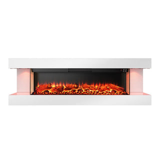 32"/50"/60"/72" Wall-Mounted Electric Fireplace with Suspended LED Lighting, Modern Indoor Fireplace for Living Room