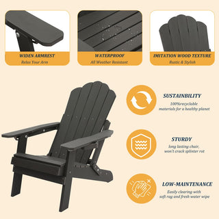 Folding Plastic Adirondack Chair Multi Colors Blue Black Gray Weather Resistant Outdoor Patio Lawn Chair