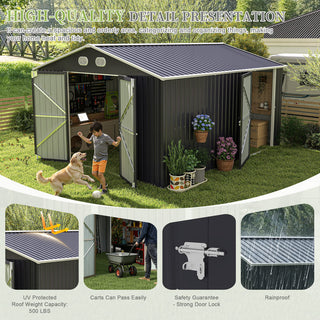 10x12 FT Outdoor Metal Storage Shed, Large Garden Shed with Sturdy Frame & Lockable Door, Weather-Resistant Tool Storage Shed for Backyard, Dark Gray/Brown