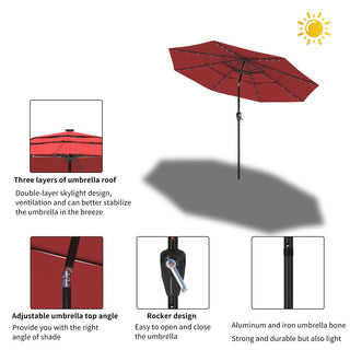 10FT 3-Tier Solar LED Patio Umbrella with Tilt & Crank, Aluminum Market Umbrella for Backyard, Deck & Garden