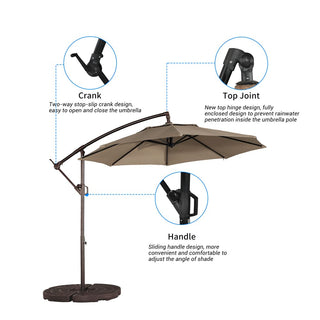 10FT Steel Cantilever Patio Umbrella with 2-Way Stop Crank, Offset Hanging Outdoor Umbrella for Patio, Pool, Deck & Garden