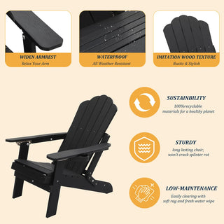 Folding Plastic Adirondack Chair Multi Colors Blue Black Gray Weather Resistant Outdoor Patio Lawn Chair