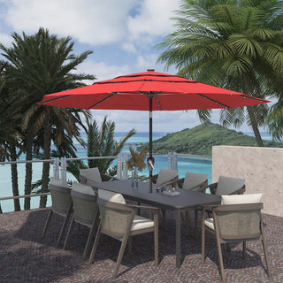 10FT 3-Tier Solar LED Patio Umbrella with Tilt & Crank, Aluminum Market Umbrella for Backyard, Deck & Garden