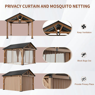 13X11 FT Patio Gable Roof Hardtop Gazebo Aluminium Frame Galvanized Steel Top