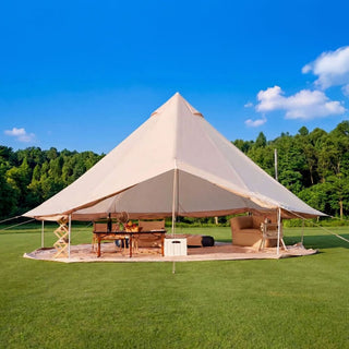 13.1FT 4-Season Bell Tent, Waterproof Canvas Glamping Yurt with Stove Jack, Green/Beige Family Camping Tent for 6-8 Persons Outdoor Camping & Parties