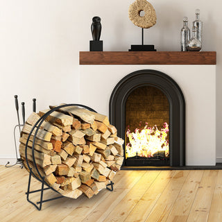 30/40 Inch Tubular Steel Log Hoop Firewood Storage Rack