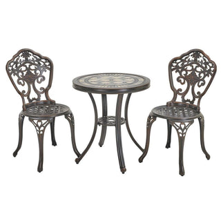 3-Piece White/Bronze Cast Aluminum Outdoor Bistro Set with Round Ceramic Tile Tabletop & 2 Armless Chairs for Patio, Garden & Balcony