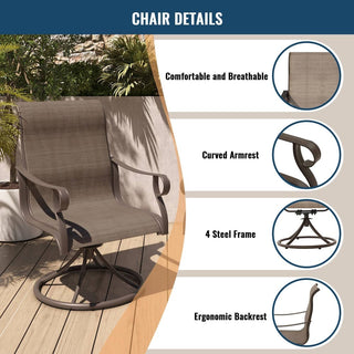 5-Piece Steel Textilene Swivel Outdoor Dining Set with 28.5" Square Table & Umbrella Hole for Patio, Garden & Backyard