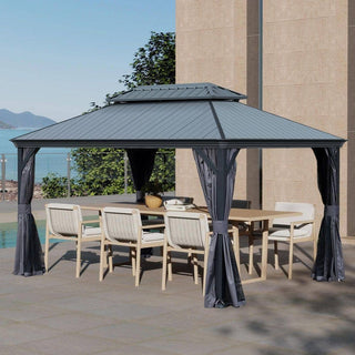 Aluminum Hardtop Gazebo, Double Roof Design, Weather-Resistant Curtains, Ideal for Patio & Garden
