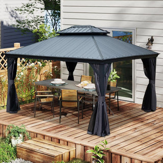 Aluminum Hardtop Gazebo, Double Roof Design, Weather-Resistant Curtains, Ideal for Patio & Garden