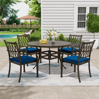 5-Piece Outdoor Cast Aluminum Dining Set with 48" Round Table & Cushioned Chairs – Weather-Resistant Patio Furniture