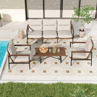 6-Piece Aluminum Wicker Patio Conversation Set with 3-Seat Sofa, Coffee Table and Light Gray Cushions
