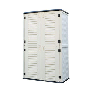 515 Gal. Deck Box White/Brown Double-Layered Outdoor Storage Shed Waterproof Resin Vertical Storage Cabinet