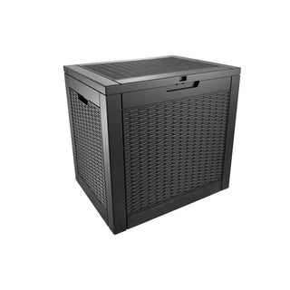 30 Gal. Wicker Resin Storage Deck Box, Black/Light Brown, for Outdoor & Indoor Use, Weather-Resistant