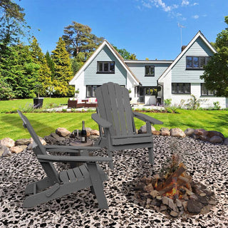 Folding HIPS Adirondack Chair with 5-Position Adjustable Backrest & Cup Holder – Outdoor Patio Chair