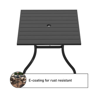 Black Steel Patio Dining Set with 36" Square Table, Chairs & Umbrella Hole for Outdoor Garden, Deck & Backyard