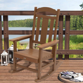 HIPS Plastic Outdoor Rocking Chair with High Back – Durable Presidential Patio Rocker in Brown