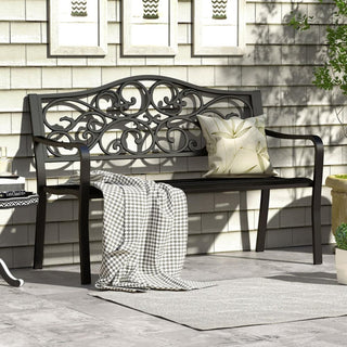 Mondawe 50" W x 35" H Black Iron Garden Bench – Durable Outdoor Patio Seating Bench for Garden, Porch & Backyard