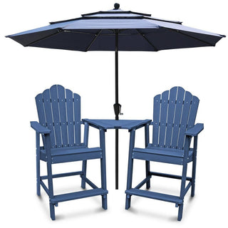 4-Piece Outdoor Bar Height Adirondack Chair Set with Connecting Tray & 3-Tier Market Umbrella – HIPS Patio Set
