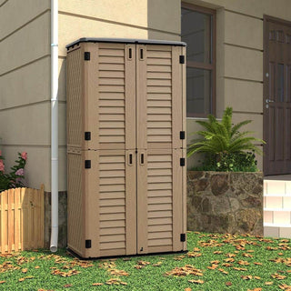 515 Gal. Deck Box White/Brown Double-Layered Outdoor Storage Shed Waterproof Resin Vertical Storage Cabinet