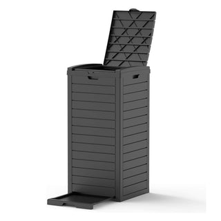 31 Gallon Trash Can with Unique Liquid Drawer, Premium PP Material, Dual-Lid Snap Closure for Outdoor & Indoor Use