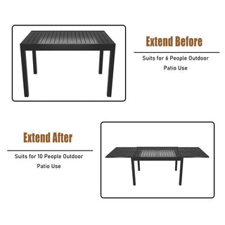 9-Piece Black Metal Patio Dining Set with Extendable Table & Steel Mesh Chairs for Outdoor Garden, Deck & Backyard