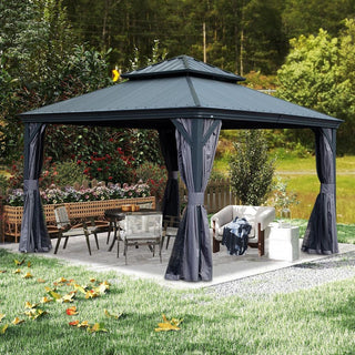 Aluminum Hardtop Gazebo, Double Roof Design, Weather-Resistant Curtains, Ideal for Patio & Garden