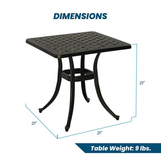 21" Square Lightweight Cast Aluminum Outdoor Side Table, Antique Bronze for Deck, Lawn & Garden
