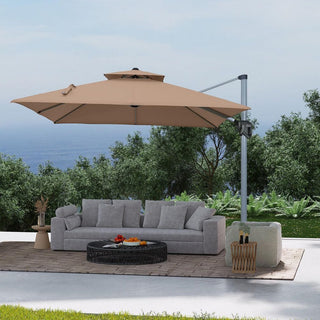 11 FT Square Patio Umbrella with Double-Top Vent – Brown/Dark Gray/Red