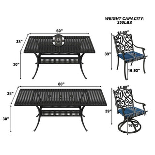 7-Piece Outdoor Cast Aluminum Dining Set with Extendable Rectangular Table & Cushioned Chairs – Weather-Resistant Patio Furniture