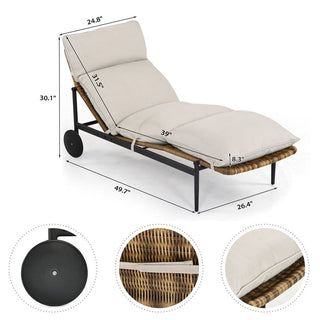 3-Piece Aluminum Rattan Patio Chaise Lounges With Rectangular Table And Light Gray Cushions