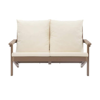 HIPS Wood-Look Outdoor Patio Sofa with Deep Cushions – Modern Garden & Balcony Seating