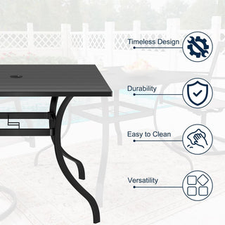 5-Piece Steel Textilene Swivel Outdoor Dining Set with 28.5" Square Table & Umbrella Hole for Patio, Garden & Backyard