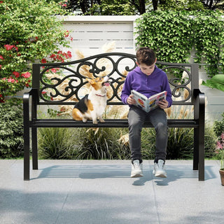 Mondawe 50" W x 35" H Black Iron Garden Bench – Durable Outdoor Patio Seating Bench for Garden, Porch & Backyard