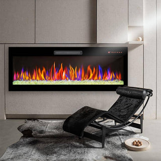 60-Inch Ultra-Thin Recessed Electric Fireplace with Tempered Glass, Multicolor Flame & Ember Bed, LED Heater and Remote Control
