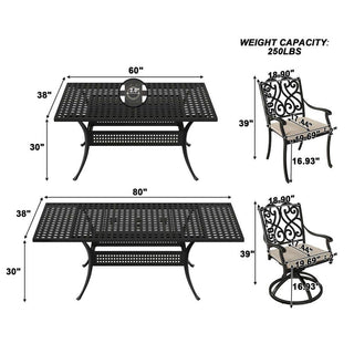7-Piece Outdoor Cast Aluminum Dining Set with Extendable Rectangular Table & Cushioned Chairs – Weather-Resistant Patio Furniture