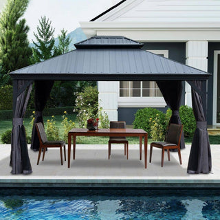 Aluminum Hardtop Gazebo, Double Roof Design, Weather-Resistant Curtains, Ideal for Patio & Garden