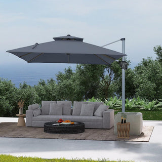 11 FT Square Patio Umbrella with Double-Top Vent – Brown/Dark Gray/Red