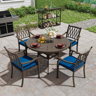 5-Piece Outdoor Cast Aluminum Dining Set with 48" Round Table & Cushioned Chairs – Weather-Resistant Patio Furniture