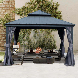 Aluminum Hardtop Gazebo, Double Roof Design, Weather-Resistant Curtains, Ideal for Patio & Garden