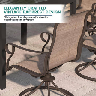 5-Piece Steel Textilene Swivel Outdoor Dining Set with 28.35" Round Table & Umbrella Hole for Patio, Garden & Backyard