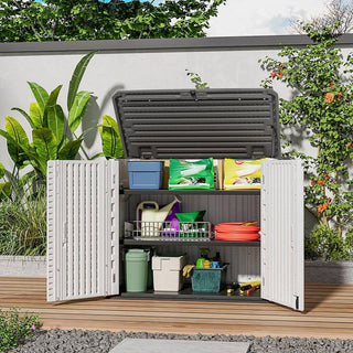 4.2 ft. W x 2.4 ft. D Outdoor Resin Storage Shed, 10 sq. ft. with Lockable Double Doors & Floor Panel