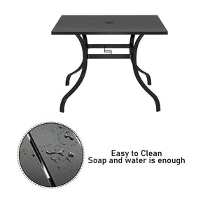 Black Steel Patio Dining Set with 36" Square Table, Chairs & Umbrella Hole for Outdoor Garden, Deck & Backyard