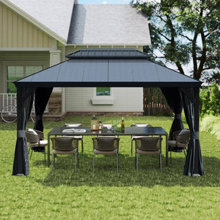 Aluminum Hardtop Gazebo, Double Roof Design, Weather-Resistant Curtains, Ideal for Patio & Garden