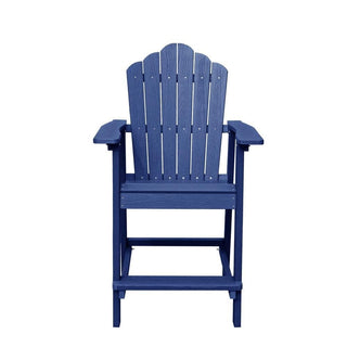 Navy Blue Plastic Adirondack Chair with Ottoman – Wood Grain Outdoor Patio Armchair