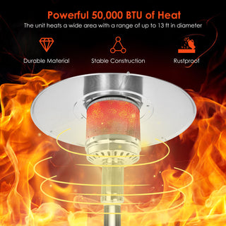 50000 BTU Stainless Steel Propane Patio Heater with Trip over Protection