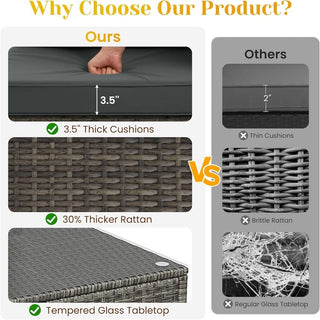 5-Piece All-Weather Wicker Patio Conversation Set With  Cushions and Glass Table